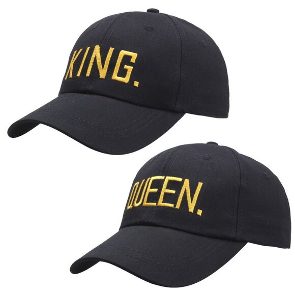 Lot of 2 King & Queen Baseball Cap Black,‎ Yellow Letters, Hip Hop, Party - Picture 1 of 4